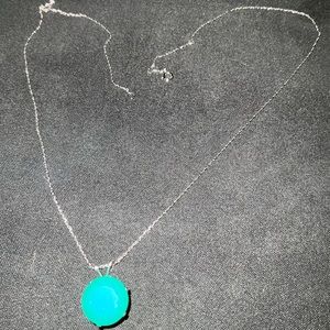 14K White Gold pendant chain with 3.90 Paraiba Chalcedony (round cut). New!